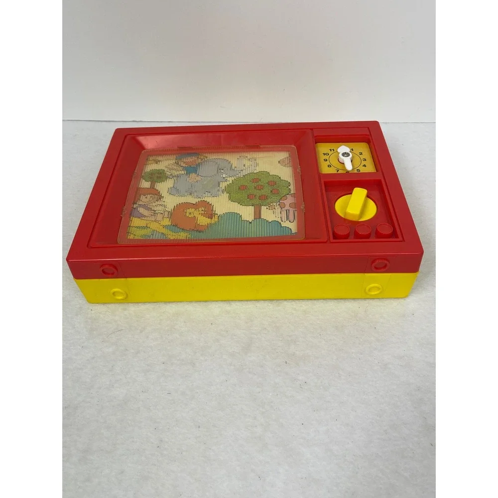 Blue Box Musical Toy TV Unisex OS 1979 Scrolling Animal Screen Red Yellow Good